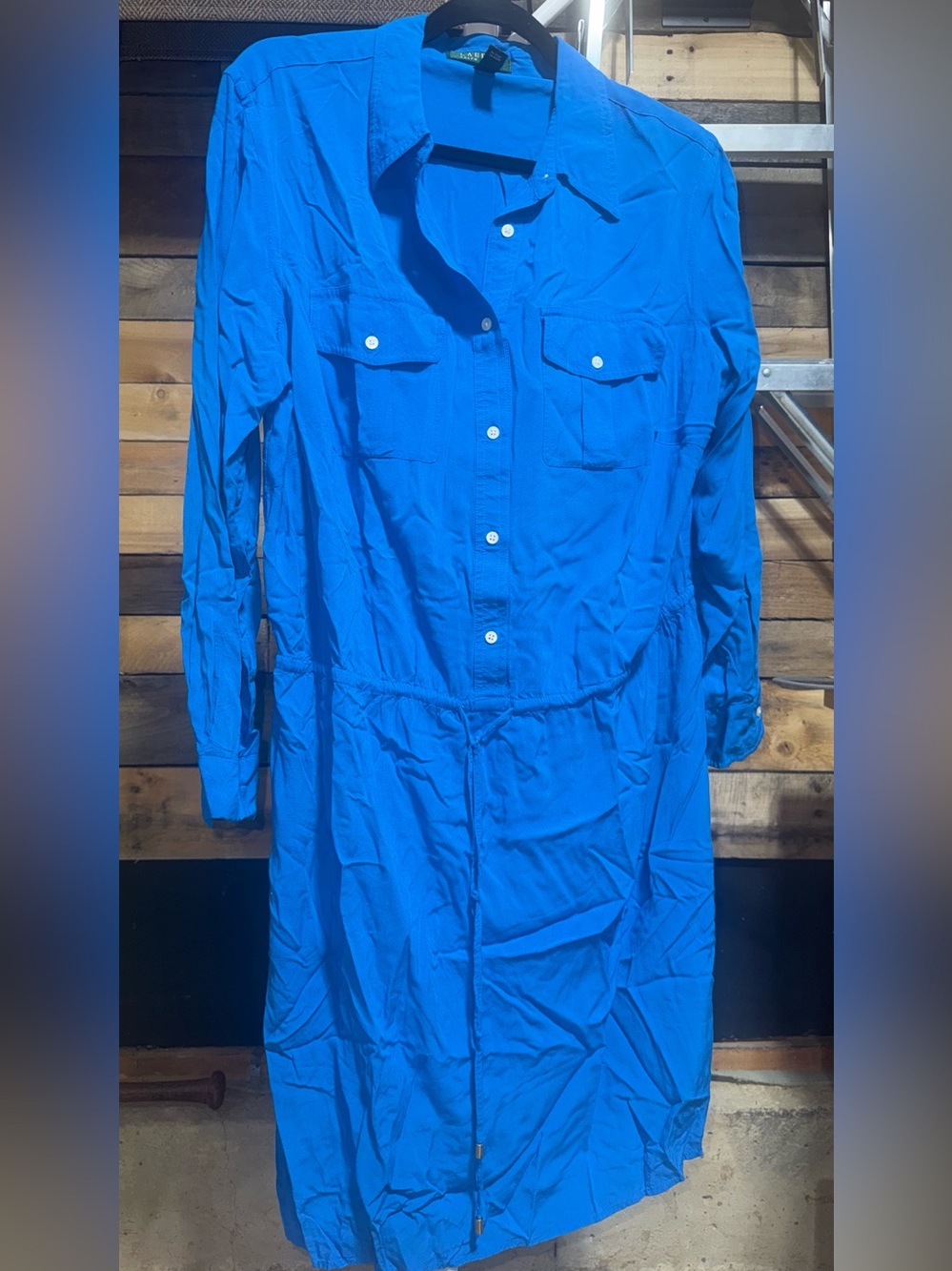 Ralph Lauren Cobalt Blue Button-Front Midi Shirt Dress 14W